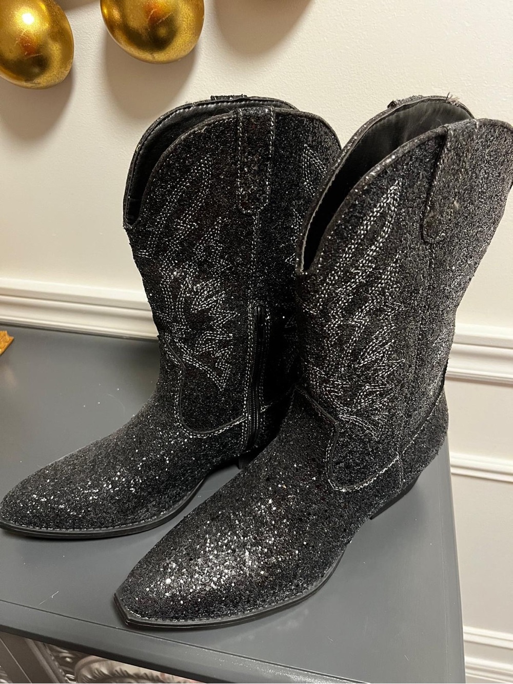 Women's Black Glitter Western Ankle Boots